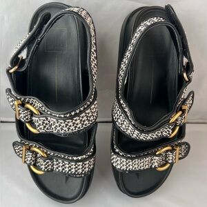 Dolce Vita Black and White Sandals with Gold Accents